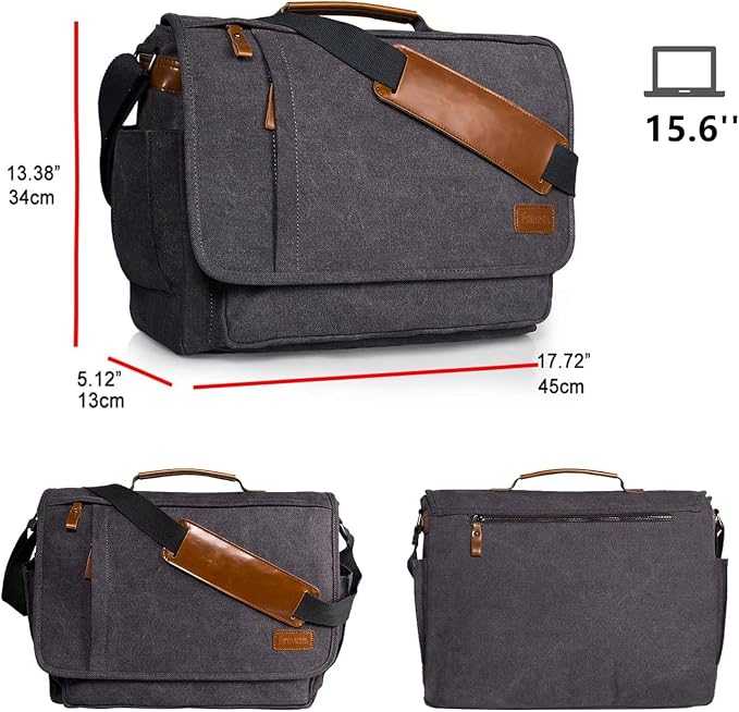 ESTARER Computer Messenger bag Water-resistant Canvas Shoulder Bag 15.6 Inch - Image 3