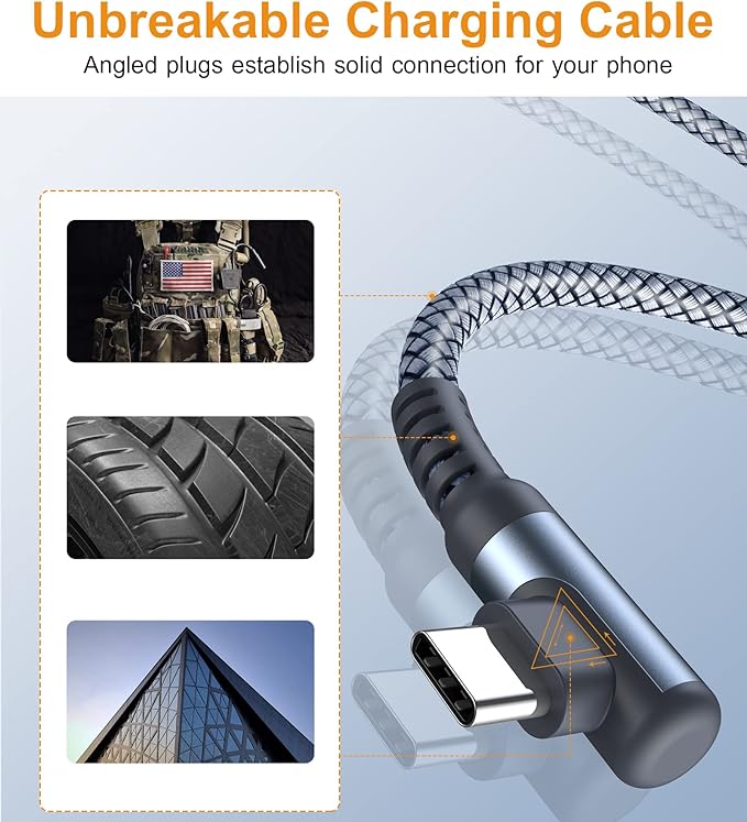 sweguard USB C Cable Right Angle, USB Type C iPhone 16 Charger Cable Nylon - Image 5