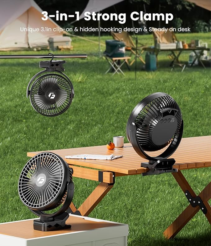 8-inch Clip-on Fan - 12000mAh Portable Rechargeable Battery - Image 3
