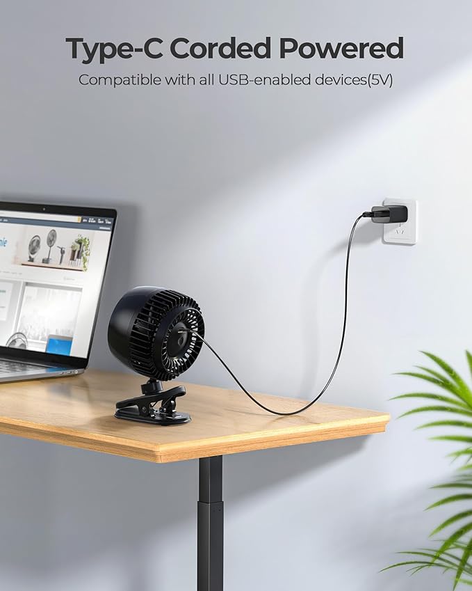 Koonie USB Clip on Fan, Strong Wind Ultra Quiet Small Desk Fan - Image 6