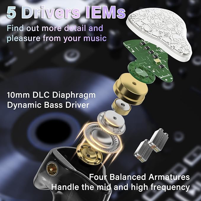 BASN Bmaster5 in Ear Monitors, 1DLC Diaphragm+4BA 5 Drivers IEM Earphones - Image 2