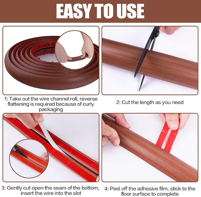 Floor Cord Cover Cavity 0.8"x0.37" Self Adhesive Cord Hider, 3.3FT Low Profile - Image 8