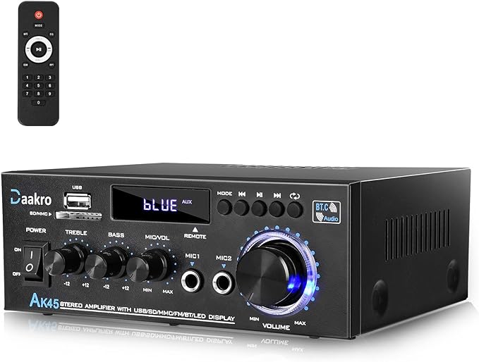Daakro AK45 Stereo Audio Amplifier, 300W Home 2 Channel Wireless Bluetooth 5.0 by Daakro