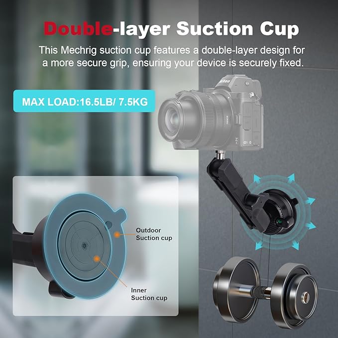 Camera Suction Cup Mount with Ball Head Magic Arm, Universal 360°Vacuum Suction - Image 2