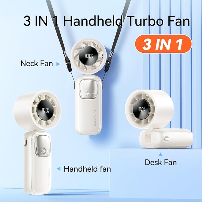 3-in-1 Portable Handheld Turbo Fan-100 Speeds, 15000 RPM, 10Hrs Cooling - Image 5