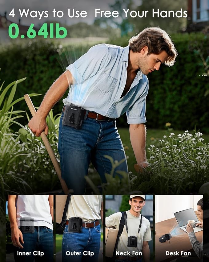 Portable Waist Fan Clip on, Personal Wearable Belt Fan 10000mAh Rechargeable - Image 3