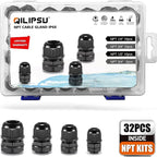 QILIPSU 32pcs NPT Cable Gland Kits 1/4" 3/8" 1/2" 3/4" Waterproof IP68 Nylon by QILIPSU