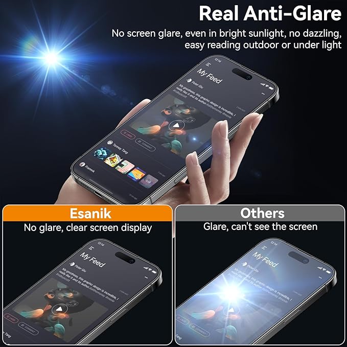 Esanik for iPhone 14 Pro Max Matte Glass Screen Protector Anti-Glare & - Image 3