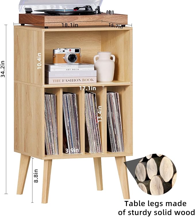 Lerliuo Record Player Stand, Burlywood Turntable Stand Holds up to 160 Albums - Image 3
