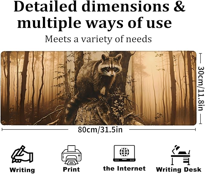 Mysterious Raccoon Gaming Mouse Pad, Large Office Desk Mat, Anti-Slip Rubber - Image 3