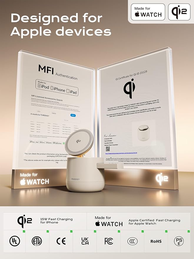 MFI Certified by Apple, 4 in 1 Magsafe Wireless Charging Station, Qi2 15W - Image 2