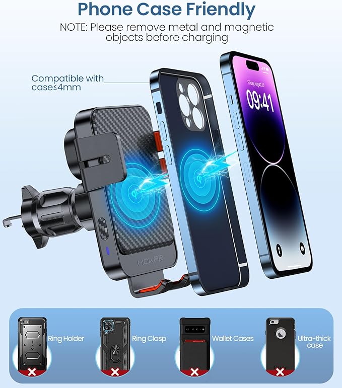 Wireless Car Charger, MOKPR 15W Fast Charging Auto-Clamping Car Mount - Image 7
