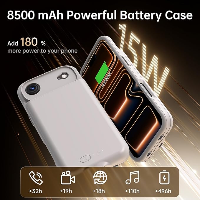 GIN FOXI Battery Case for iPhone 17 AIR, Charging Case Charger 8500mAh - Image 3