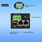 50W Industrial Mini Ethernet PoE+ Injector, 2 Ports Gigabit PoE+ Switch - Image 3