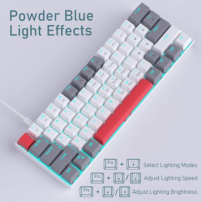 60% Mechanical Gaming Keyboard, Mixed Color Keycaps Gaming Keyboard - Image 5