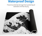 Japanese Sea Wave Large Mouse Pad, Abstract Black Gaming Mousepad, Extended - Image 4