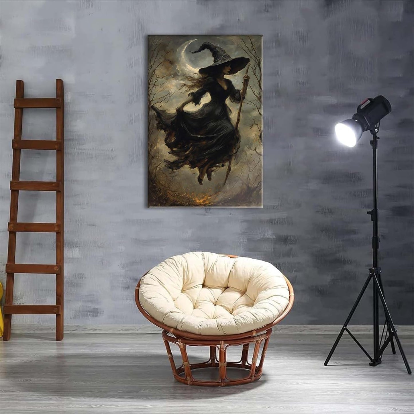 JFHCQJPK Witch in the Forest Halloween Print Wall Art Poster Witch Decor Vintage Print Dark College Wall Art Victorian Gothic Room Decor Canvas Wall Print28x40in Frameless