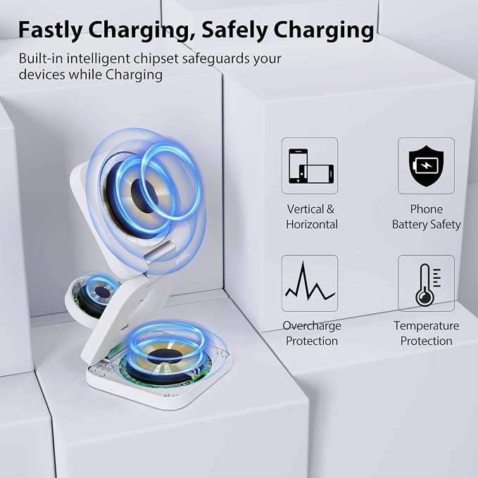 Fast Wireless Charger, Magnetic Foldable 3 in 1 Charging Station - Image 8
