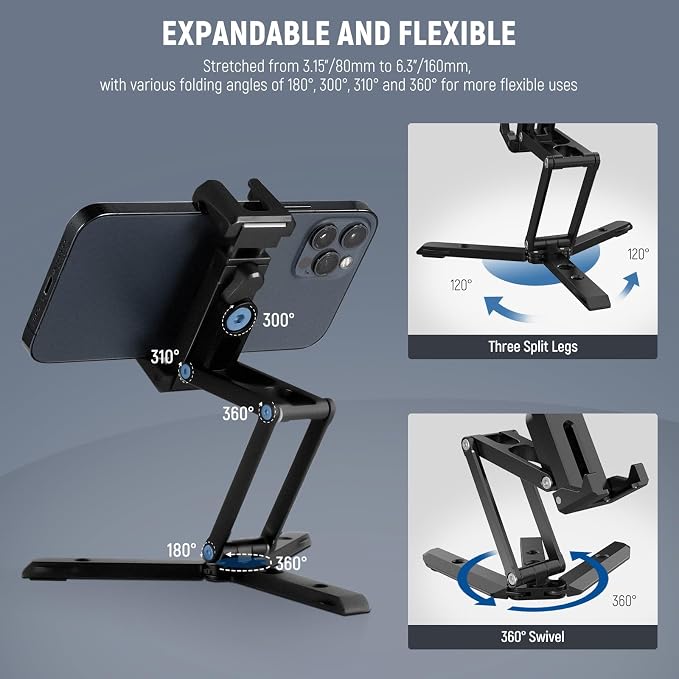 NEEWER Phone Tripod Mount with Cold Shoes, Metal Smartphone Adapter Compatible - Image 2