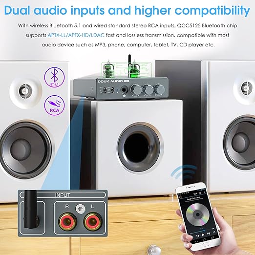 Douk Audio T6 2 Channel 80 watts x2 Bluetooth Tube Amplifier Hi-Fi Stereo Power - Image 3