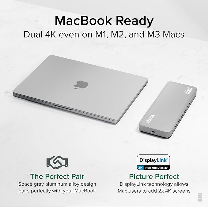 Plugable USB C Laptop Docking Station, Dual Monitor 4K 60Hz - Image 3