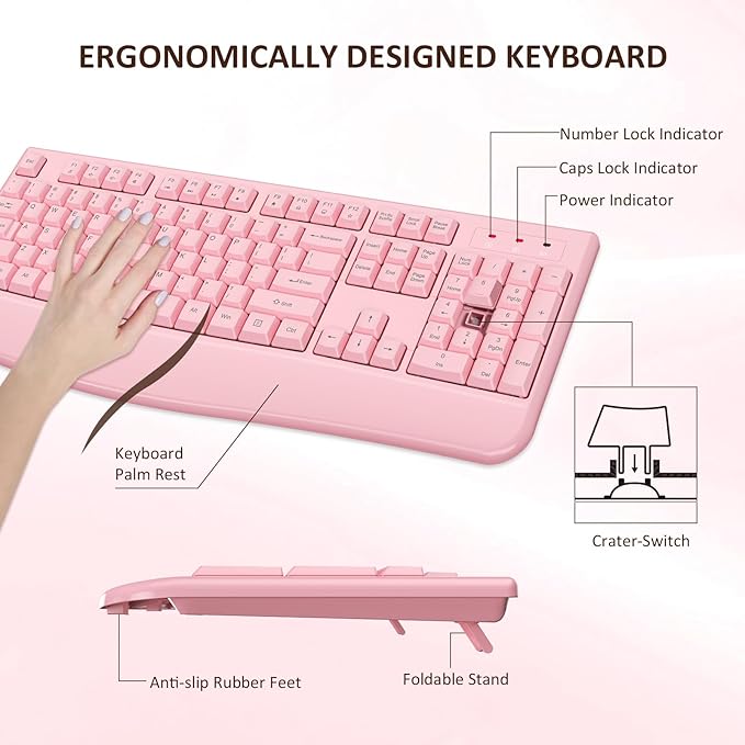 Wireless Keyboard and Mouse Combo, EDJO 2.4G Full-Sized Ergonomic Computer - Image 3