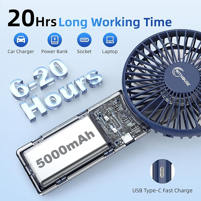 【SUPER THIN】 Portable Handheld Fan, 2025 Upgraded Strong Airflow, 20Hrs Runtime - Image 5