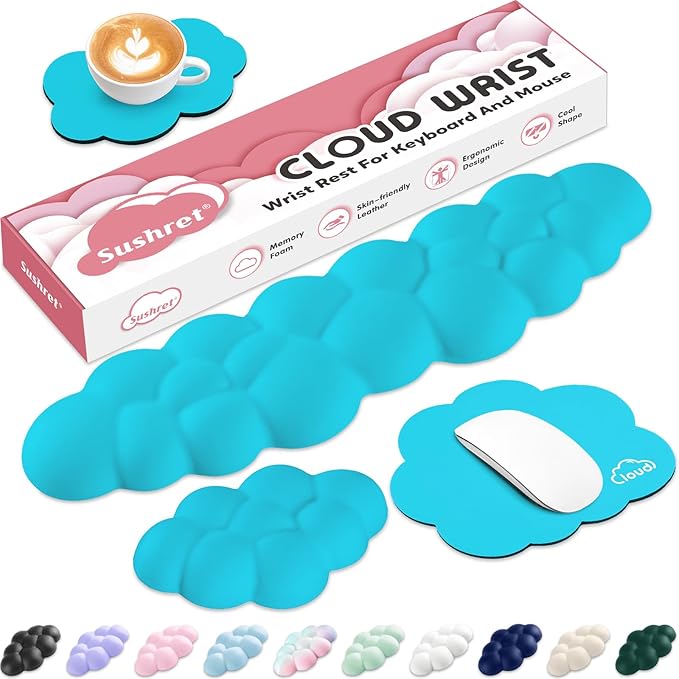 Cloud Wrist Rest for Computer Keyboard, 4-in-1 Memory Foam Leather Cloud by Sushret