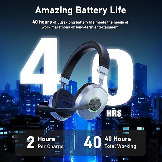 Wireless Headset, AI Noise Cancelling Mic & USB Dongle, Wired/Wireless - Image 3