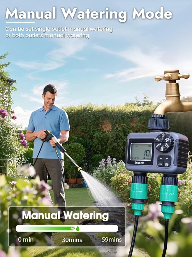 Insoma 2-Zone Sprinkler Timer, Programmable Garden Hose Timer - Image 5