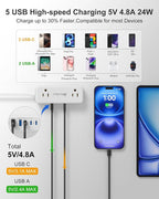 5 USB Travel Power Strip- 5Ft Short Extension Cord - Image 4