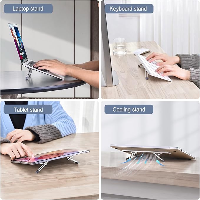 Laptop Risers for Desk, 4 Adjustable Heights Laptop Stand, Keyboard Riser - Image 7