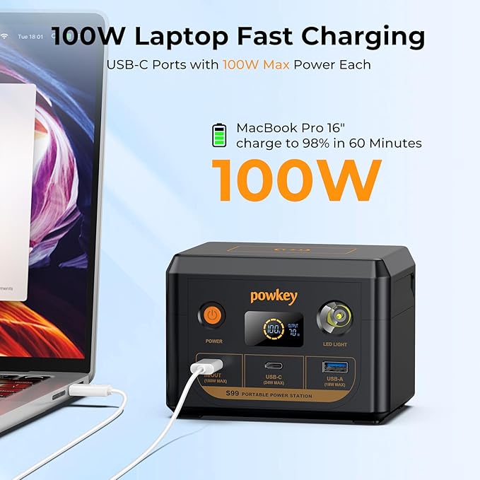 powkey Laptop Power Station 30000mAh 100W Portable Charger PD 3.0 Fast Charging - Image 3