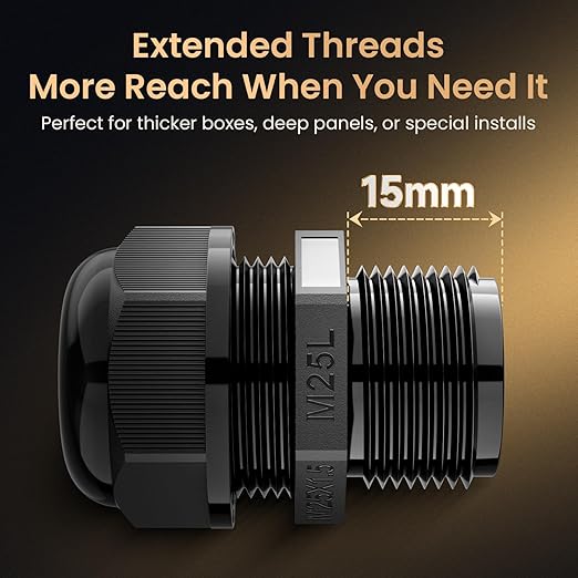 QILIPSU 6pcs M25L Long Thread Cable Gland Waterproof IP68 Nylon Strain Relief - Image 2