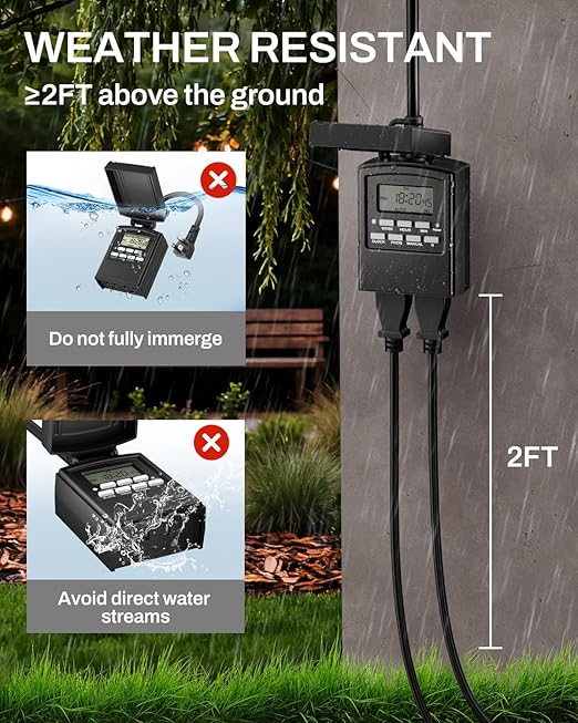 BN-LINK 7 Day Outdoor Heavy Duty Digital Programmable Timer, Outdoor Timer - Image 8