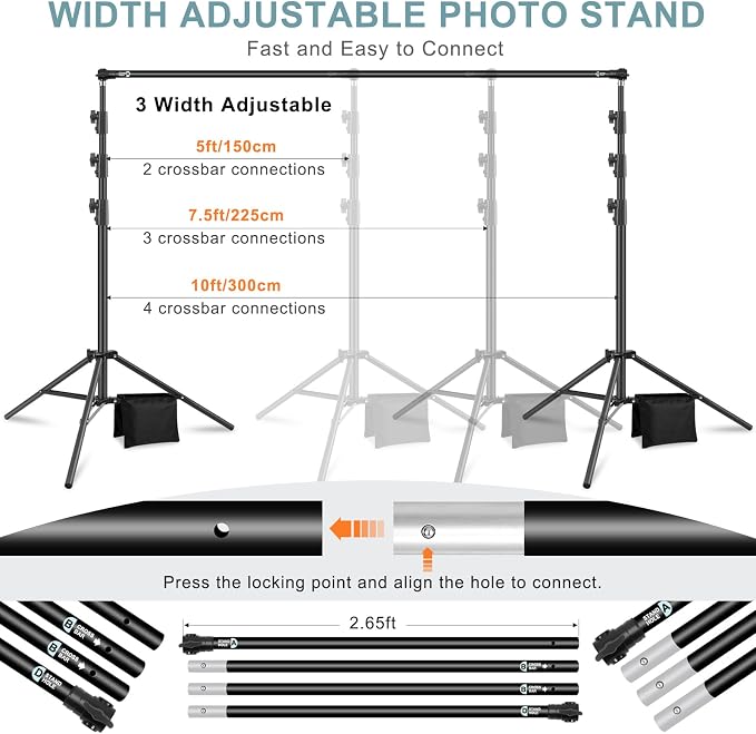 10.2x10Ft Heavy Duty Backdrop Stand, MSKIRA Adjustable Backdrop Support System - Image 3