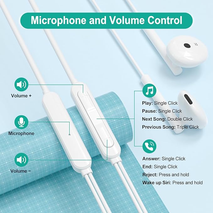 USB C Headphones for iPhone 17 16 15, Wired Headphones USBC for iPad Pro Air - Image 5