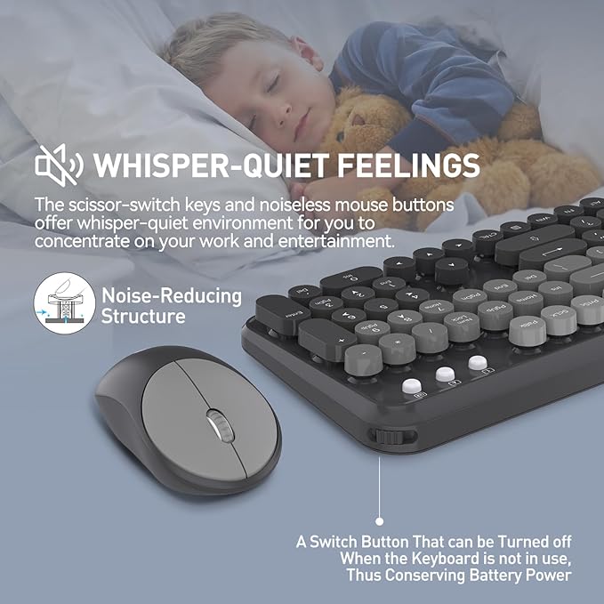 Wireless Keyboard and Mouse Combo, 104 Round Keys Cute Colorful Cordless - Image 7