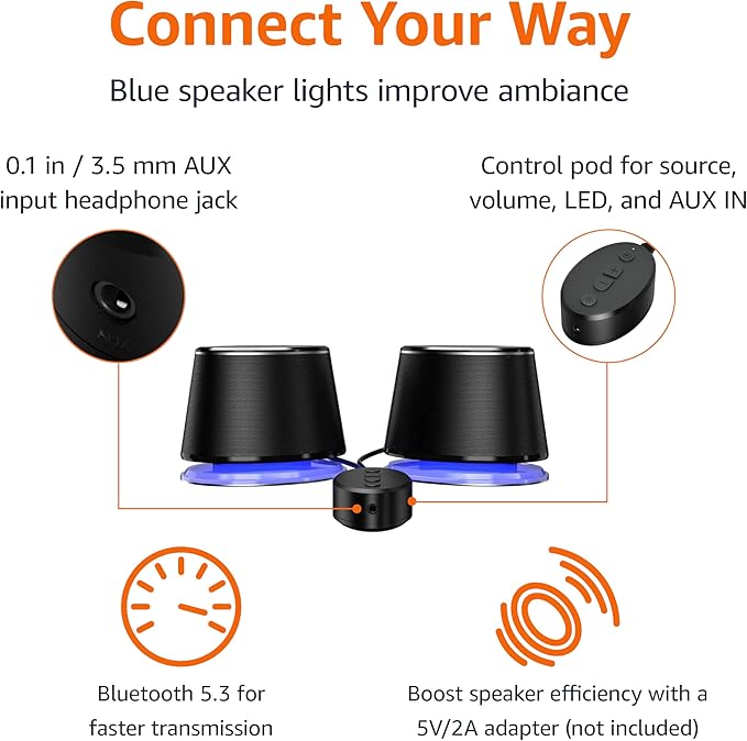 Amazon Basics Bluetooth Computer Speakers - Image 2