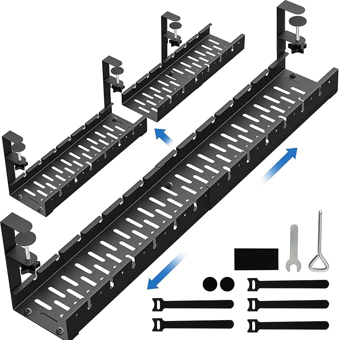 No Drilling Extendable Under Desk Cable Management, Metal Cable Management Tray by BIWIST