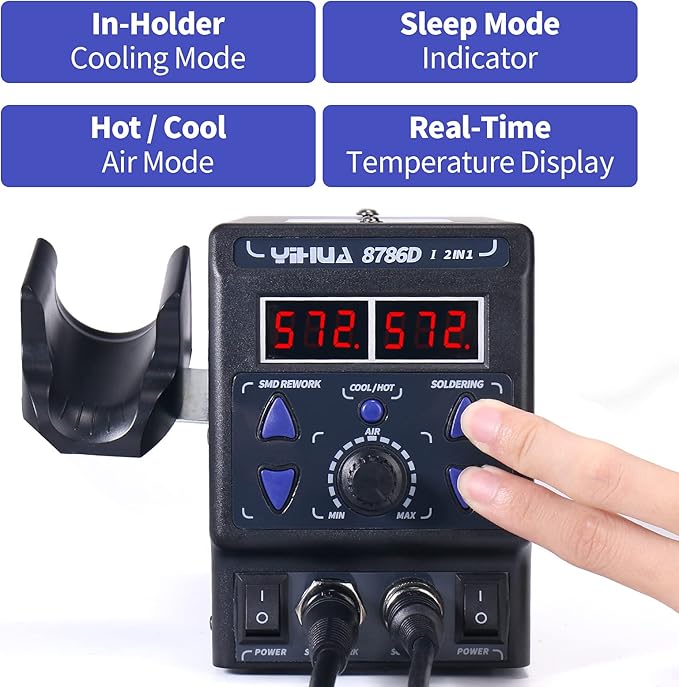 YIHUA 8786D I 2 in 1 Hot Air Rework and Soldering Iron Station - Image 3