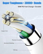 4Pack USB C to USB C Cable for iPhone 17/Air/16/15 Pro Max, Type C 60W Fast - Image 6