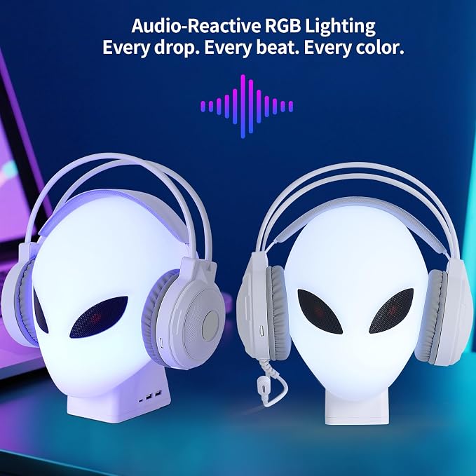 RGB Headphone Stand with Music Rhythm Light, 8-Color LED Gaming Headset Holder - Image 5
