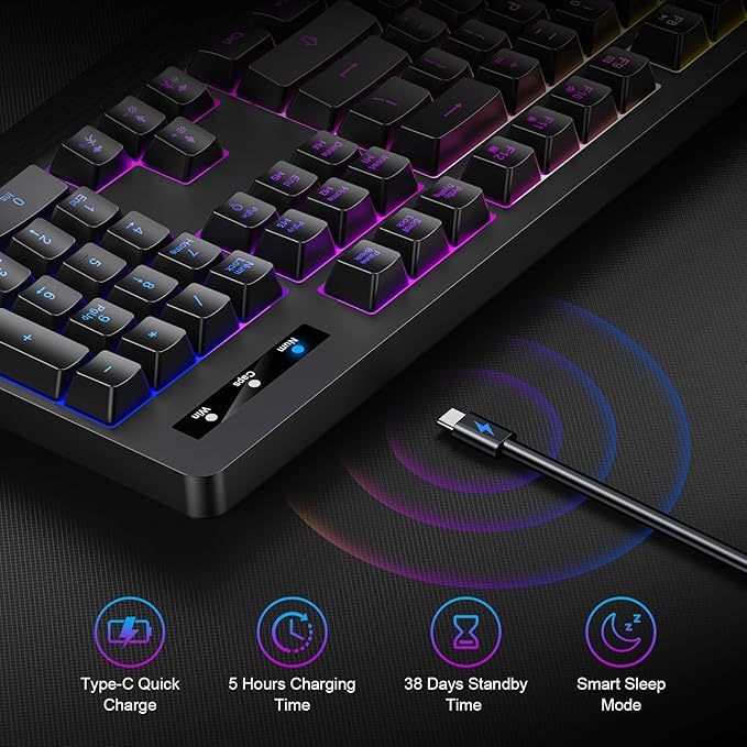 Wireless Gaming Keyboard, RGB & Single-Color Backlit, Full-Size Waterproof - Image 3