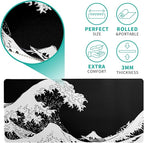 Japanese Sea Wave Large Mouse Pad, Abstract Black Gaming Mousepad, Extended - Image 5