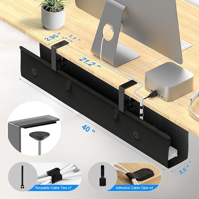 Under Desk Cable Management Tray, 40-inch No-Drill Cord Organizer - Image 7