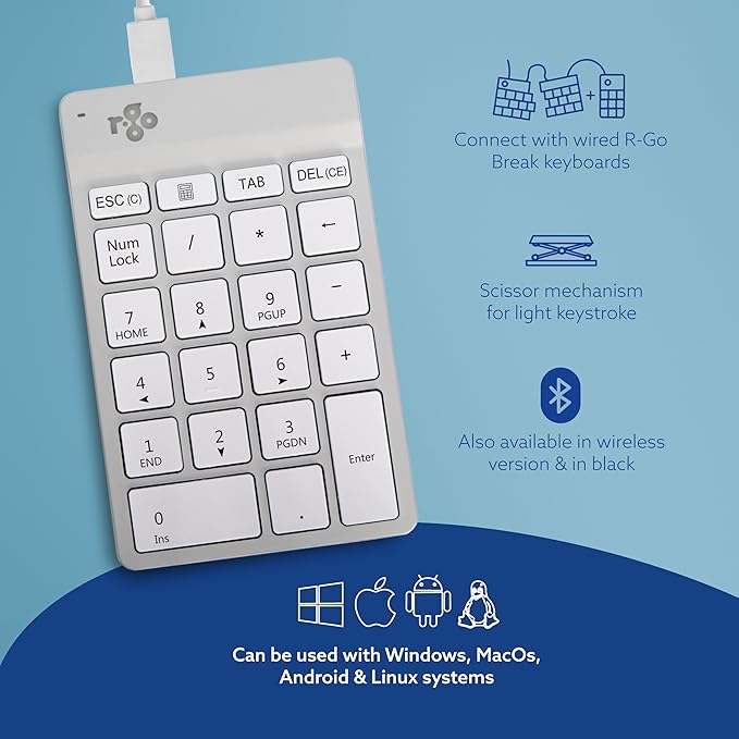 R-Go Number Pad Keyboard, USB-C/A Wired, Mini Numeric Keypad - Image 5