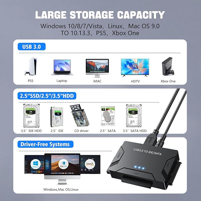 MaxRenard Hard Drive Reader USB 3.0 to SATA/IDE Adapter | Universal External - Image 8