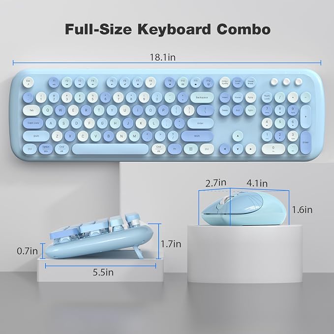 KNOWSQT Wireless Keyboard and Mouse Combo Pale Blue - Image 7