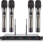 Wireless Microphone System, 4-Channel UHF Wireless Mic, Fixed Frequency Metal by Boeska